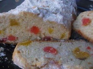 A simple German stollen, served warm and delicious.