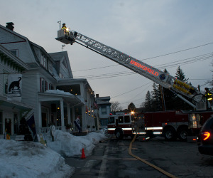 The Springfield Ladder Truck reaches for the chimney at the Fullerton. Photos by Shawn Cunningham unless otherwise noted. Click photo to launch gallery.