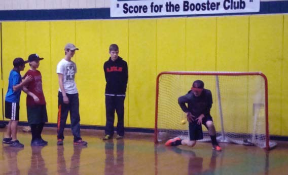 Players worked on fielding and reflexes by protecting the targeted goal using their bare hands./ Photo by Greg Hart.