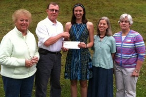 Megan Blais,center, receives the Dr. Lovell award from Peter MacGillivray and Mary Perry, chairs of Springfield Medical Care System’s Development Committee, Melissa (Lovell) Post and Marty Hammond, Southern Vermont AHEC.