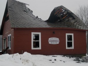A street view of the damage to Yankee Ingenuity antiques shop on Main Street in Chester. Photos by Karen Zuppinger.