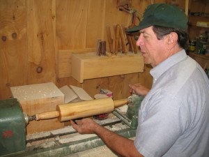Franklin Geist in his workshop creating high-quality functional woodworked pieces for the home.