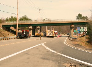 Traffic is stopped and redirected at Exit 6 in Rockingham on Friday afternoon.