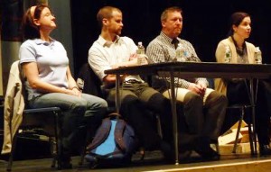 The people in the photo are, from left to right: Erin Lamson, clinical laboratory scientist; Simon Gascoyne, veterinarian; Will Hoser, physician's assistant; Carolyn Solzhenitsyn, medical doctor. Photo by Madeline Bodin.