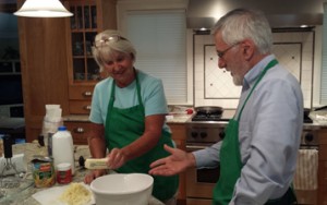 Doris Eddy, left, and Peter LaBelle on the set of a new LPC-TV cooking show. Photo provided.