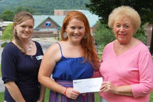 Olivia Clement, center, receives Dr. Lovell award from Mary Perry, co-chair of Springfield Medical Care System’s Development Committee, right, and  Beth Brothers, of Southern Vt AHEC. Photo provided.