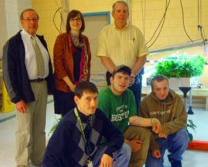 Opportunities team and garden managers are clockwise, from top left, school-to-work transition coordinator John Donarum; Jennifer Parks, director of Opportunities in Learning; Jack Carroll, director of Food Services, students Matt Mosher and Andrew Plumb; and para-educator Mark Burbela. Not pictured are para-educator Mary Bigwood and Southern Vermont Hydroponics owner Casey Hodge. Photos by Greg Hart. Click photo to launch gallery.