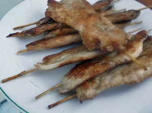Teriyaki style chicken skewers can be made indoors or out.