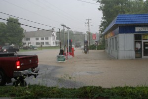 The Chester Sunoco Station flooded during Irene and then again, pictured here, on July 28 of this year. Photo by Shawn Cunningham.