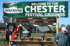 A sign welcoming all to the Chester Festival Grounds. 