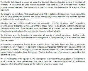 The Chester Select Board will be sending this letter to state lawmakers. Click to enlarge.