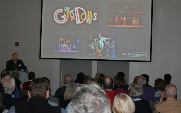 Steve Stettler, at the podium, announces the 2015 season of dramas, musicals and children's plays by the Weston Playhouse.