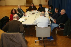 Clockwise from front, left: Planning Commission member Tom Hildreth; DRB chair Carla Westine; DRB member Amy O'Neil; ... PC chair Tom Bock; Julie Hance; PC member Naomi Johnson; ????; and PC member Harry Goodell.
