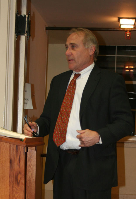 Town attorney Jim Carroll speaks to the Select Board. Cynthia Prairie photo.
