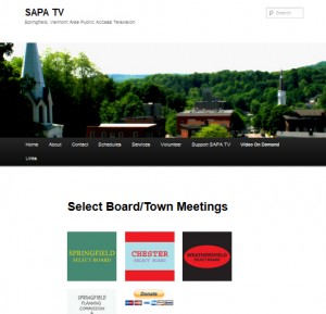 Screenshot of SAPA-TV's website, where you can now view videos of some select board and school board meetings.