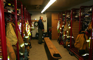 A recent addition to the locker room is open steel shelving and electric outlets to recharge equipment.