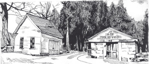 Lily Nader's pen and ink drawing of the Hearse House and Public Tomb. Click to enlarge.