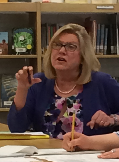 Associate Superintendent Linda Waite addresses an issue during the CAES board meeting on April 13. Photos by Gloria Dufield.