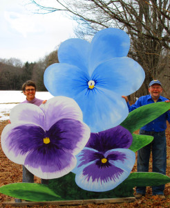Laurel Green and Steve Crofter preparing for photo fun at the Pansy Festival.