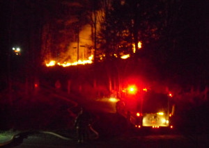 Brush fire flares up on Route 10.