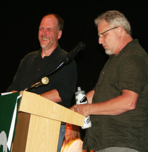 A few laughs with John Yake, left, and Scott Bemis as they present the Heath Gordon Award.
