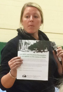 Melissa Belcher of Meadowsend invites residents to a wind information session. Photos by Gloria Dufield.