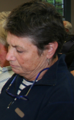 Weston Select Board members Annie Fuji, pictured, and Jim Linville attended the meeting. Both are interesting in pursuing cooperation between the two governments. Photo by Shawn Cunningham.