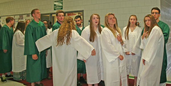 GMUHS seniors wait patiently to go into the auditorium.