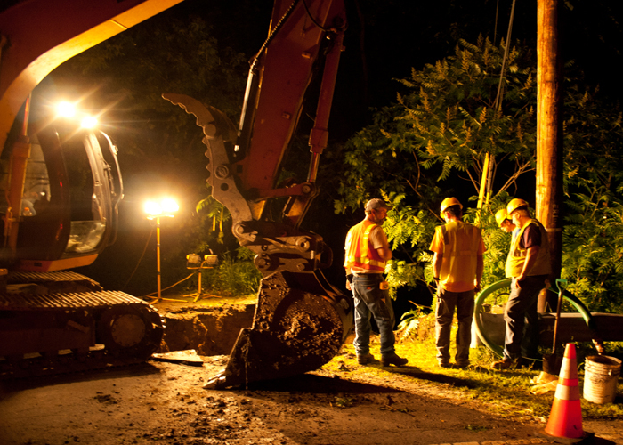 Chester crews worked all night last Thursday to repair aging water pipes, which have been plaguing the town. Chester Telegraph photo.