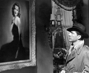 Dana Andrews plays a detective who falls in love with the dead Laura, played by Gene Tierney in 'Laura.'