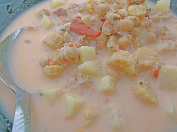 Lobster chowder with a touch of Asian flavors.