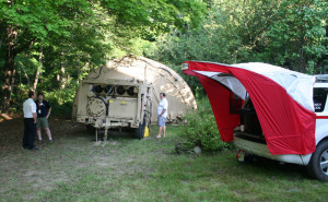A mobile medical unit used as a cooling tent. It is on loan to the Red Cross from Mobile Medical International of St. Johnsbury.