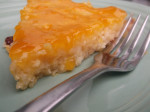 A crispy and creamy dessert in rice and apricot pudding pie