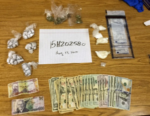 Drugs and cash seized during a traffic stop in Peru, VT. Vermont State Police photo.