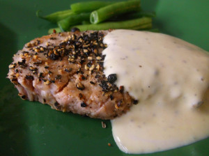 Cracked peppercorn and pork with sage cream.