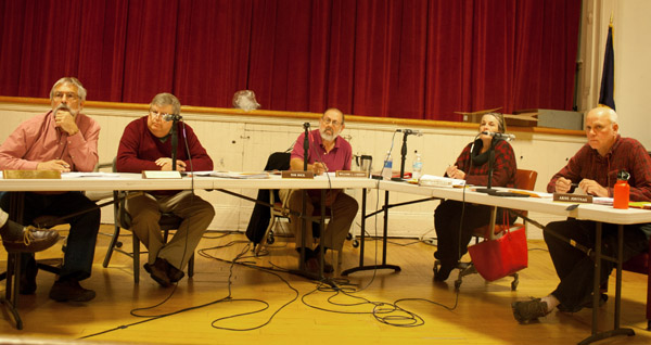 The Select Board listens to questions posed by The Telegraph concerning the sale of some firehouse objects at its Oct. 7. All photos by Cynthia Prairie.