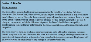 Chester Town Government personnel policy Health Insurance page. Click to enlarge.