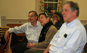 Lynne Reed, center, calls taking the booth over 'a commitment to economic growth.' She is flanked by Stephen Davis, left, and Bill Dakin.
