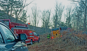 Chester fire trucks on the hill near the Popple Dungeon brush fire