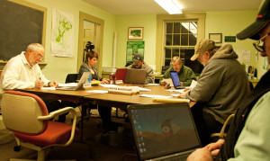 From left, Londonderry Select Board member Paul Gordon, Town Administrator Stephanie Johnson, and Select Board chair James Ameden and members Steve Prouty and Wayne Blanchard.
