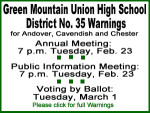 Chester-Andover Elementary School District No. 29 Warnings; Green Mountain Union High School District No. 35 Warnings