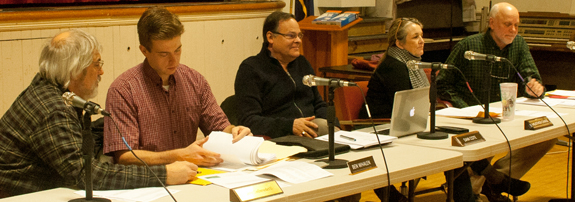 The 2016 Chester Select Board, from left, chair John DeBenedetti, Ben Whalen, Dan Cote, Heather Chase and vice chair Arne Jonynas. Photo by The Chester Telegraph.