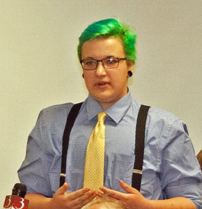 Student AJ Jackson speaks to the Green Mountain Board of Directors on Thursday night.