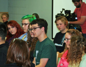Conner Rose, center, speaks to the GMUHS board on Thursday night.