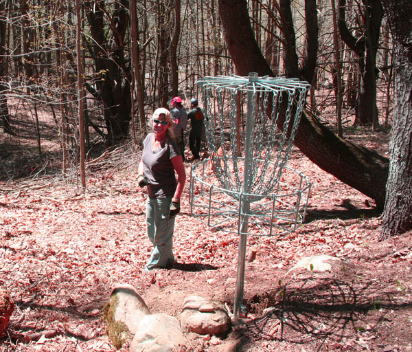 Kelley Kehoe volunteers on Saturday to continue help build the new, 9-hole disc golf course being constructed at the Pinnacle in Chester. The effort, led by Gary King, will continue until finished in about a month. Also helping on Saturday were John Wright, Nick Kekic, Chris Sherwin, Dave Nanfeldt and Frank Kelley. If you would like to volunteer your time give King a call at 875-5153.