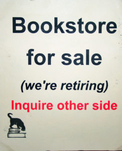 Bill Reed wore this sign on his back as he walked around the New England Independent Booksellers conference last October