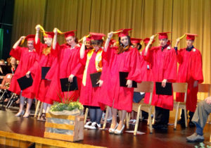 The Kurn Hattin 8th Grade class moves their tassels to the right side to signify their new status as Alumni Association members.