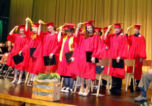 The Kurn Hattin 8th Grade class moves their tassels to the right side to signify their new status as Alumni Association members.
