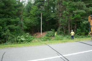 GMP crews across Route 103 from Sylvan Road cut back trees around broken poles that needed replacing.