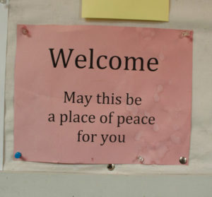 This small sign greets all visitors as they enter the church.